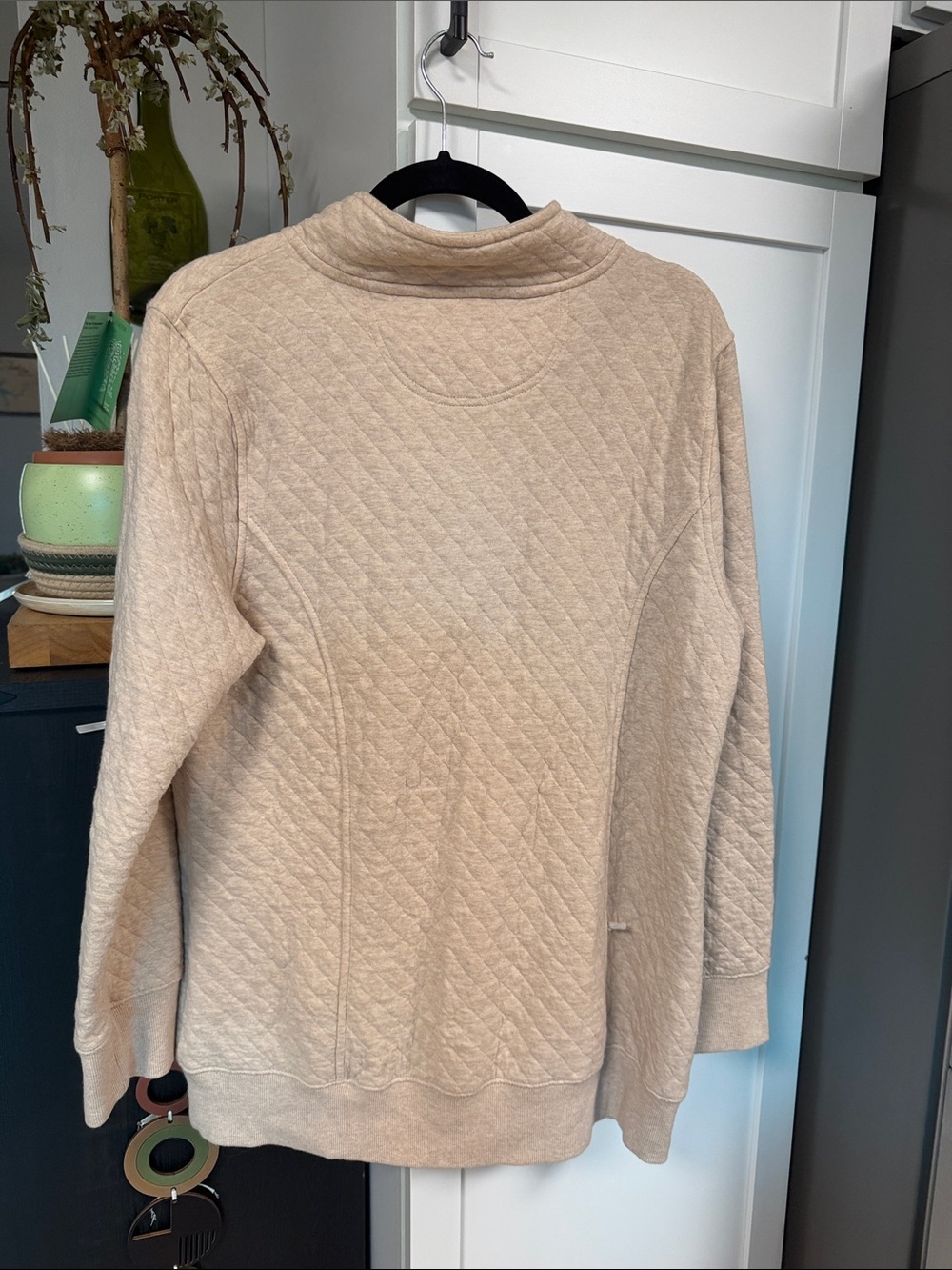 MarleyLilly Quilted Half-Zip Pullover Hoodie in Light Beige - Picture 7 of 8